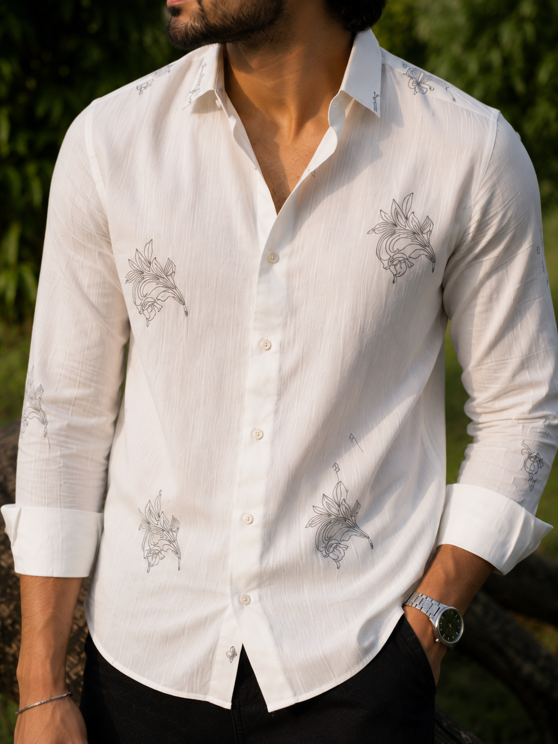 Vibe Craft Premium Botanical Embroidery Casual Shirt for Men
