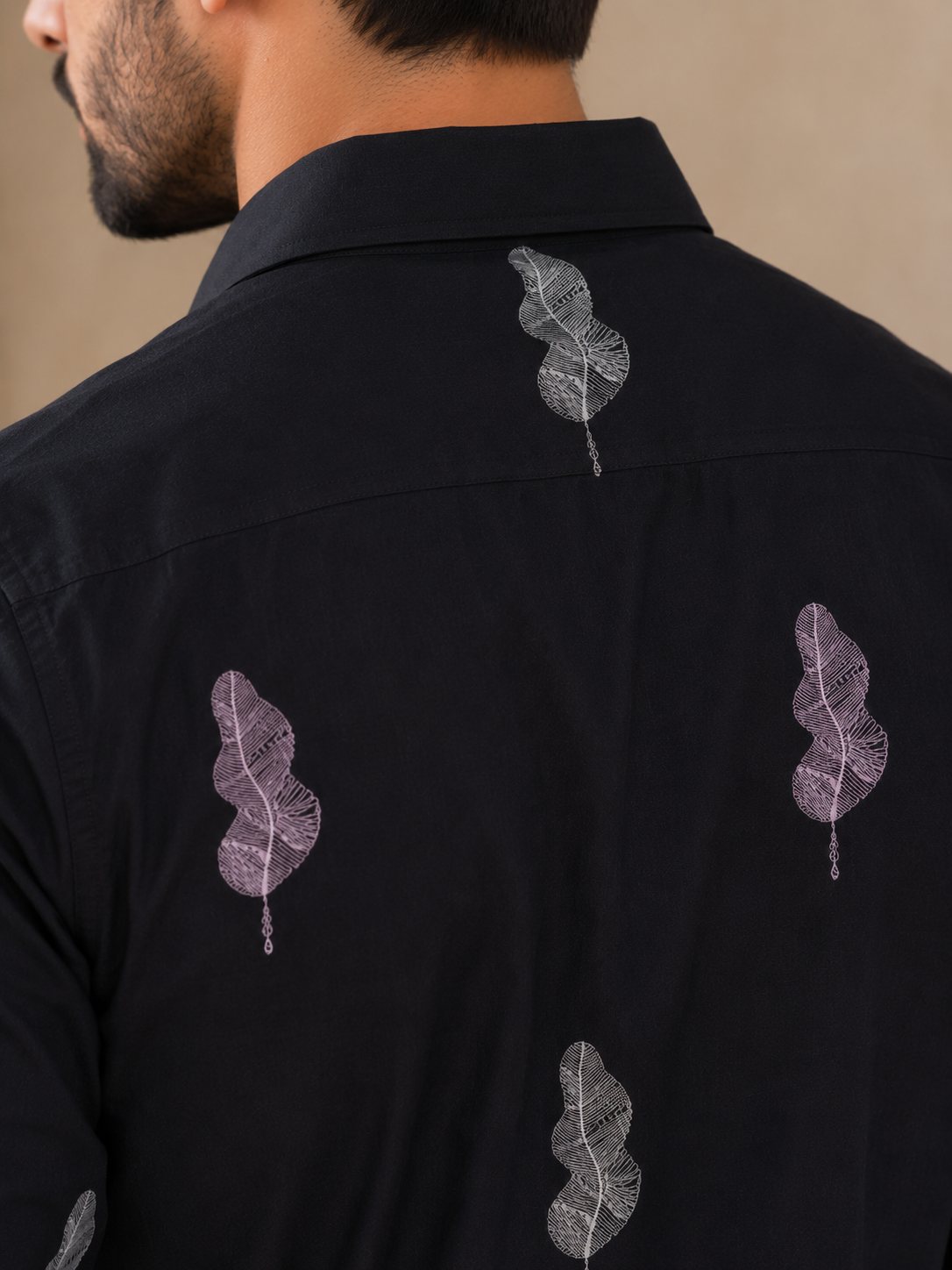 Vibe Craft Men's Feather Embroidery Textured Cotton Shirt