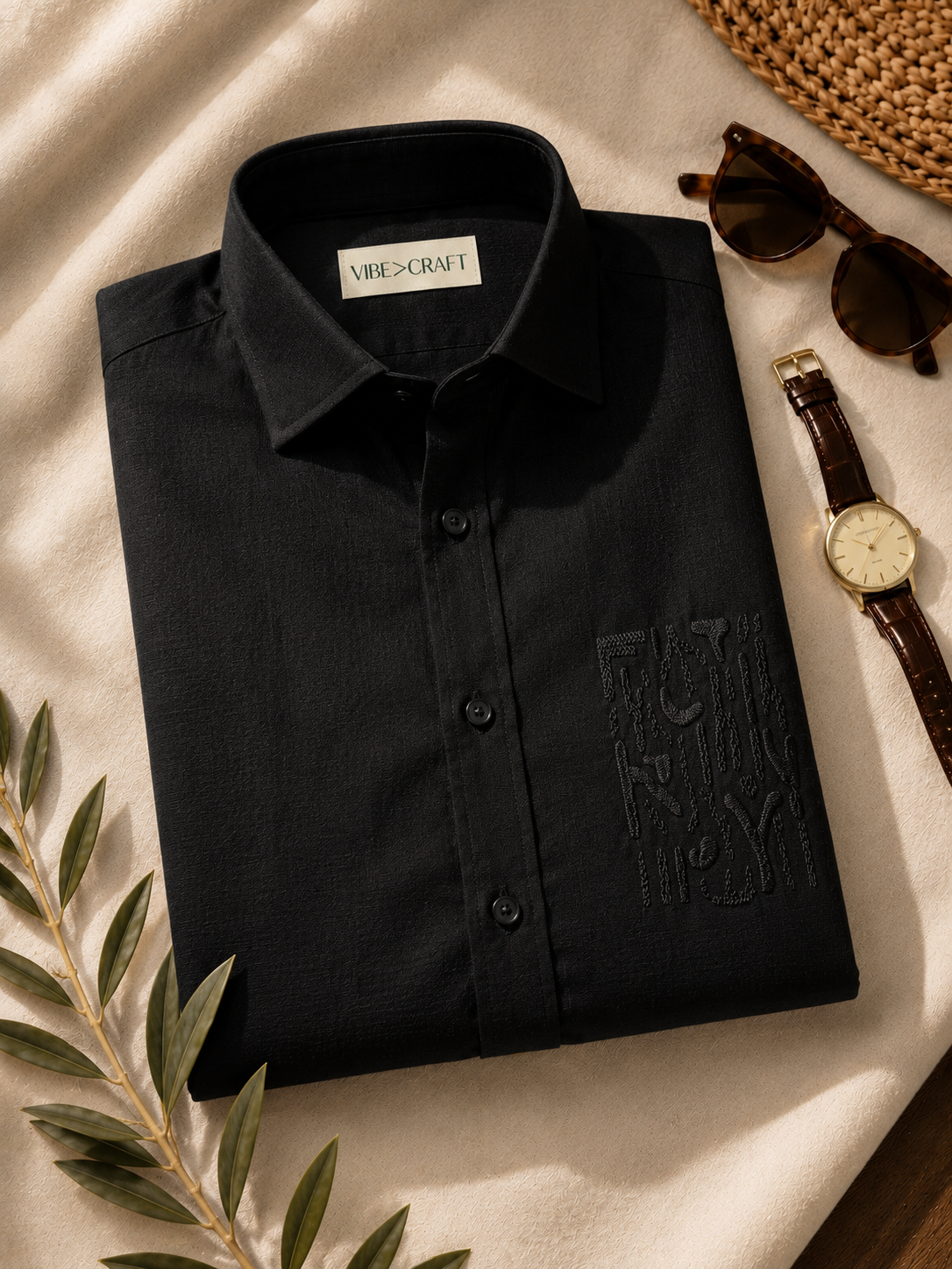 Minimal Embroidery Print Men's Shirt