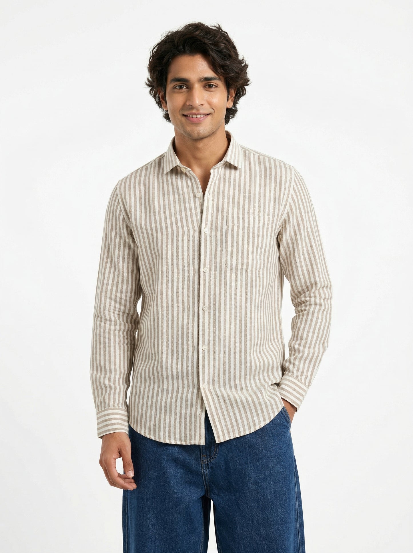 Men’s Vertical Striped Premium Cotton Linen Shirt