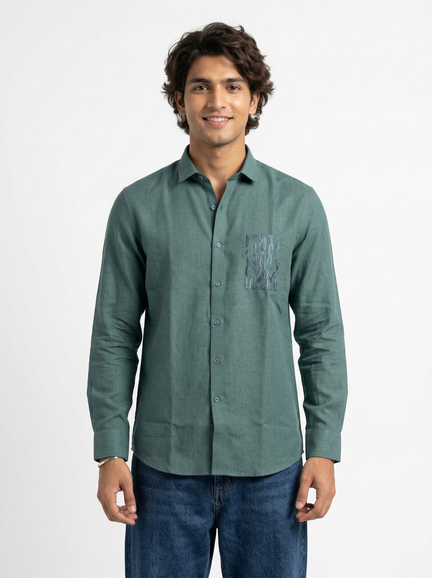 Minimal Embroidery Print Men's Shirt