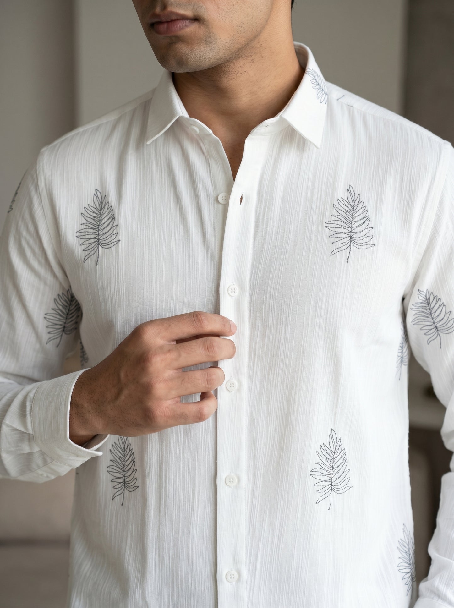 Men's Leaf Graphic Print Cotton Shirt