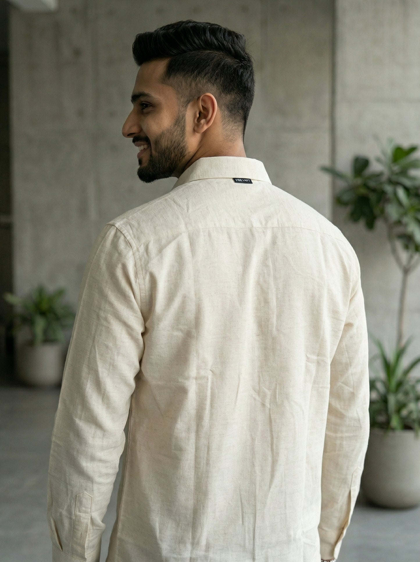 Men’s Ivory Elephant Motif Graphic Cotton Linen Shirt