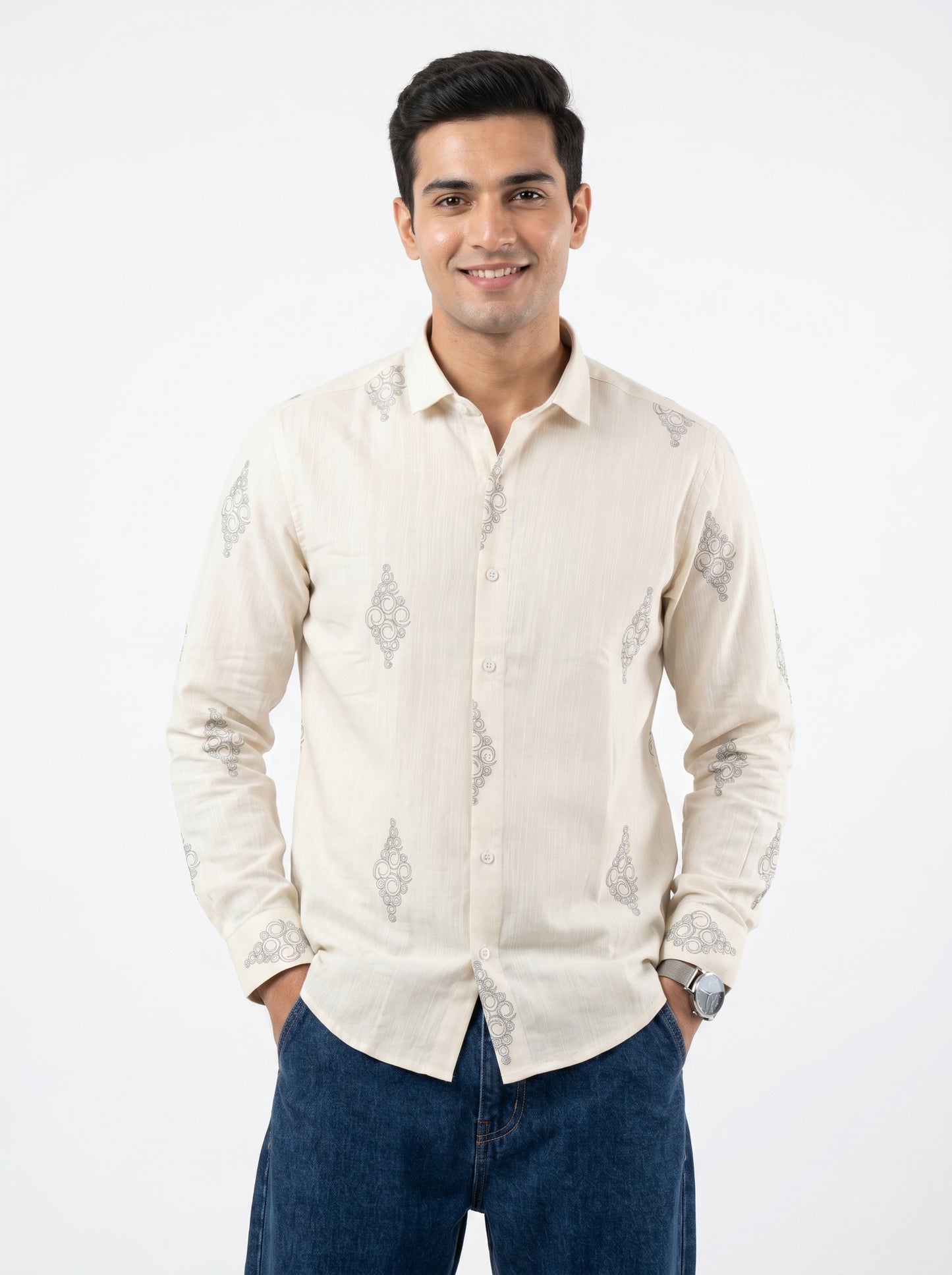 Vibe Craft Spiral Print Premium Textured Shirt for Men