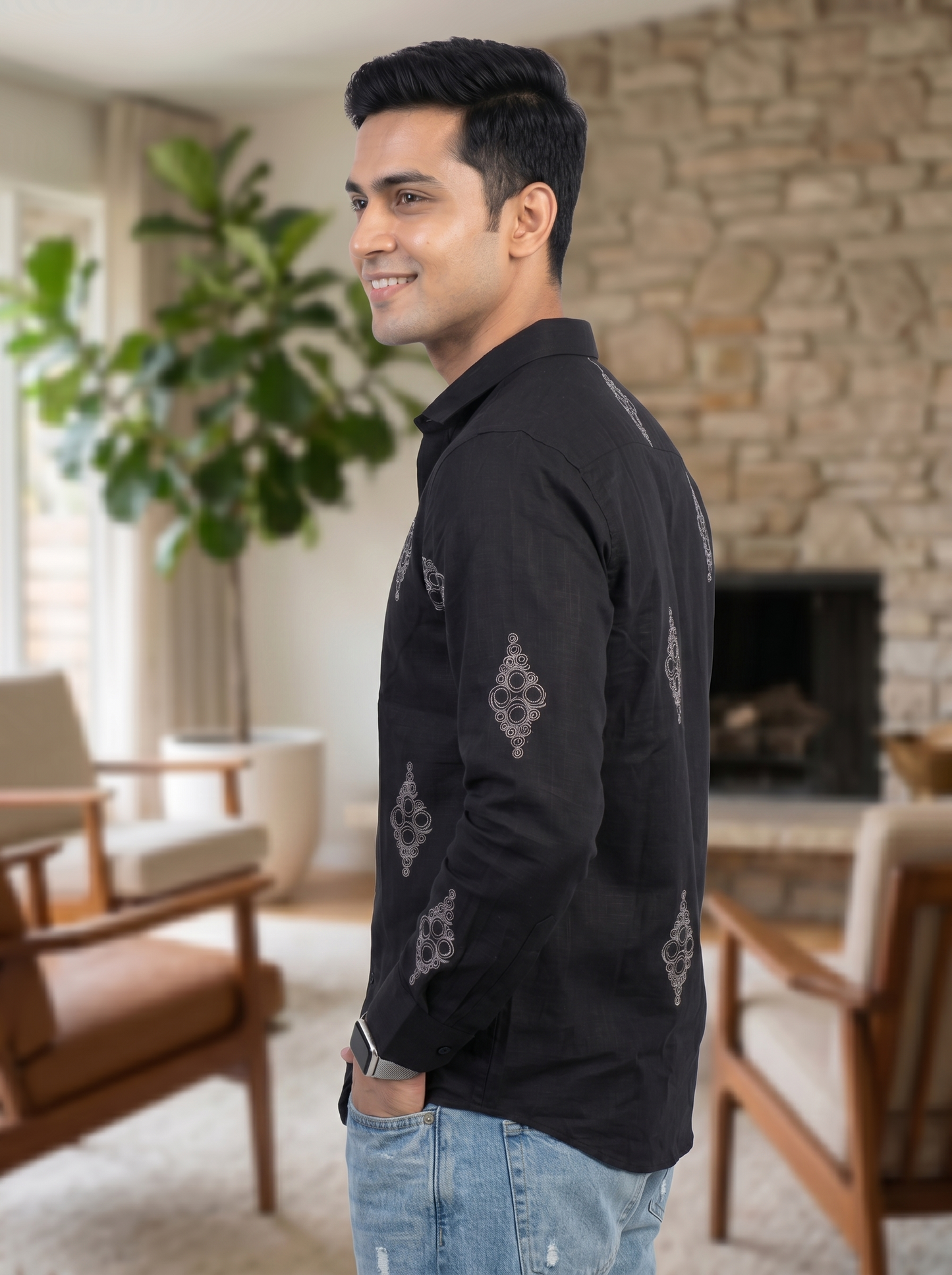 Vibe Craft Spiral Print Premium Textured Shirt for Men