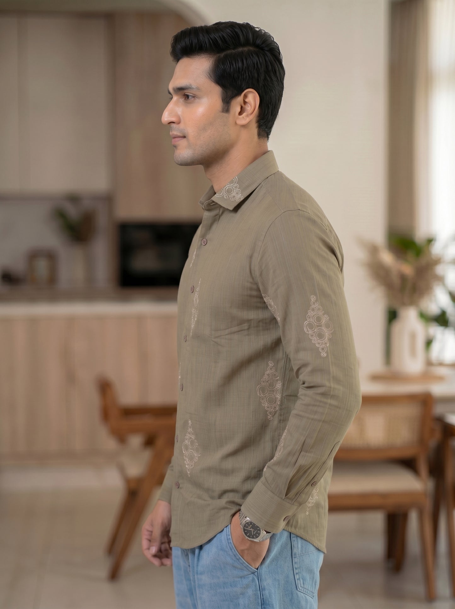 Vibe Craft Spiral Print Premium Textured Shirt for Men