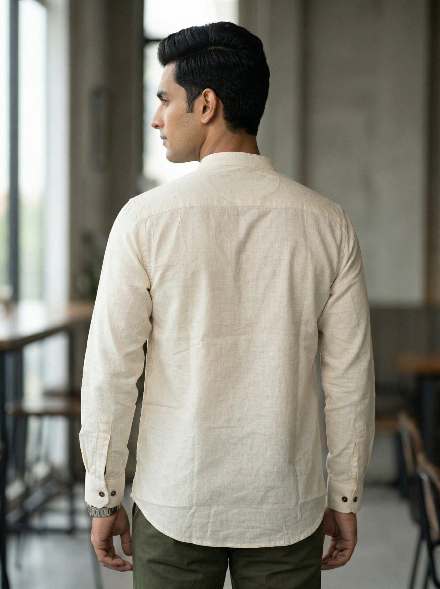 Men’s Geometric Embroidered Cotton Linen Short Kurta