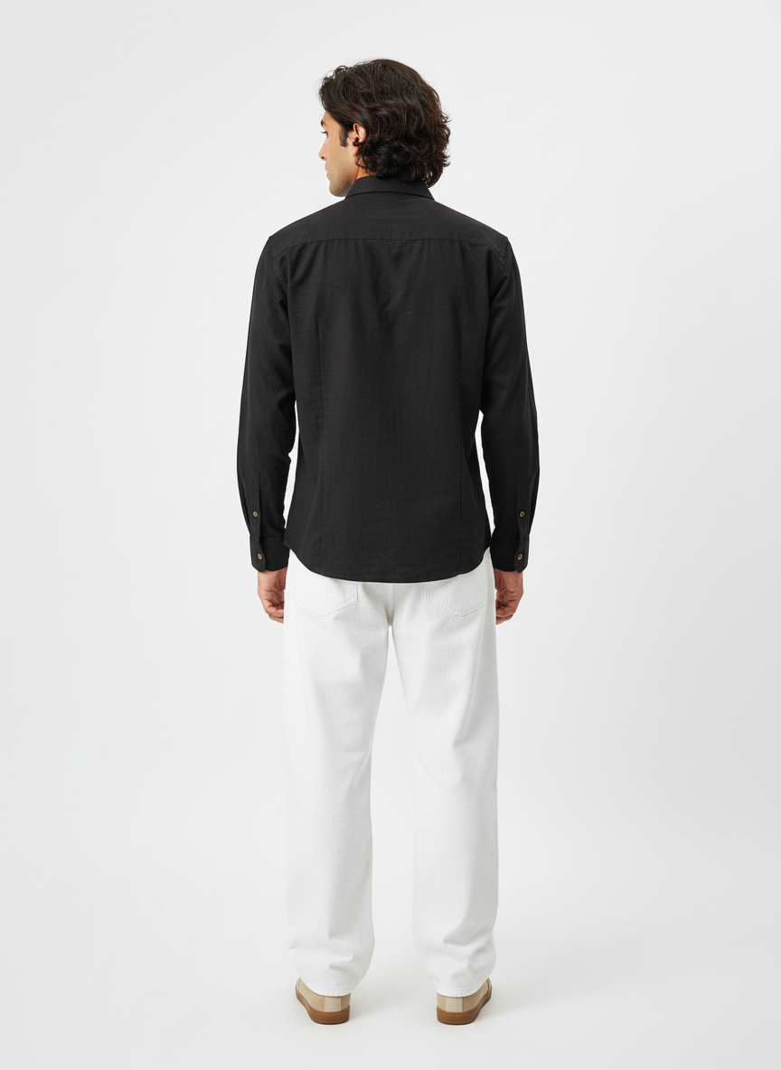 Obsidian Black Geometric Embroidered Men's Shirt