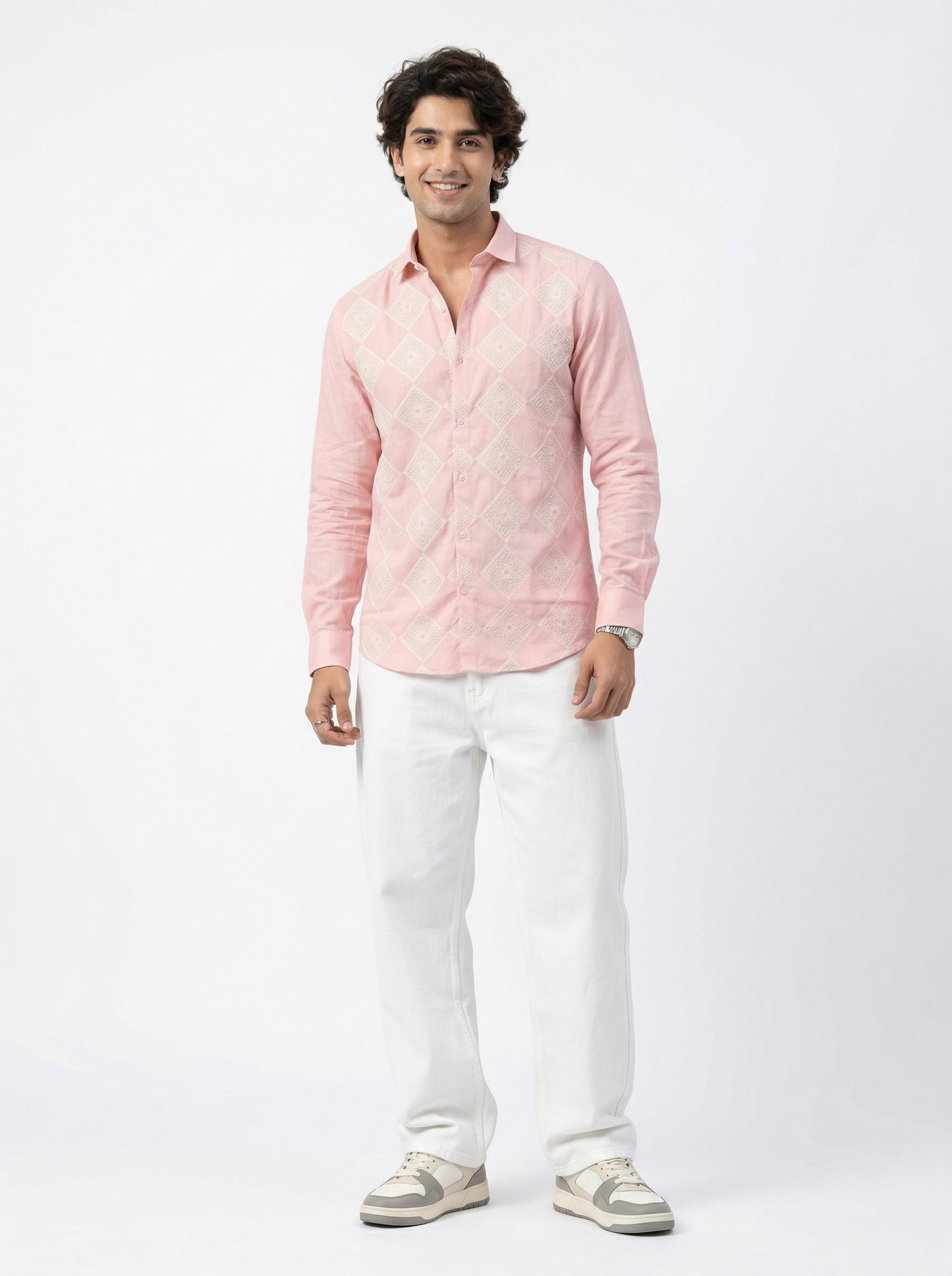 Men’s Pink Embroidered Designer Casual Shirt