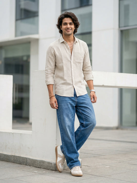 Men’s Vertical Striped Premium Cotton Linen Shirt