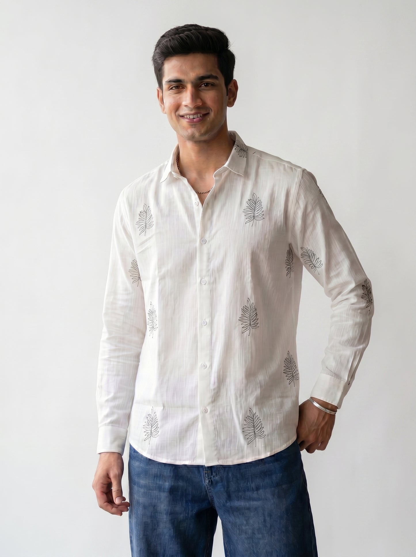 Men's Leaf Graphic Print Cotton Shirt
