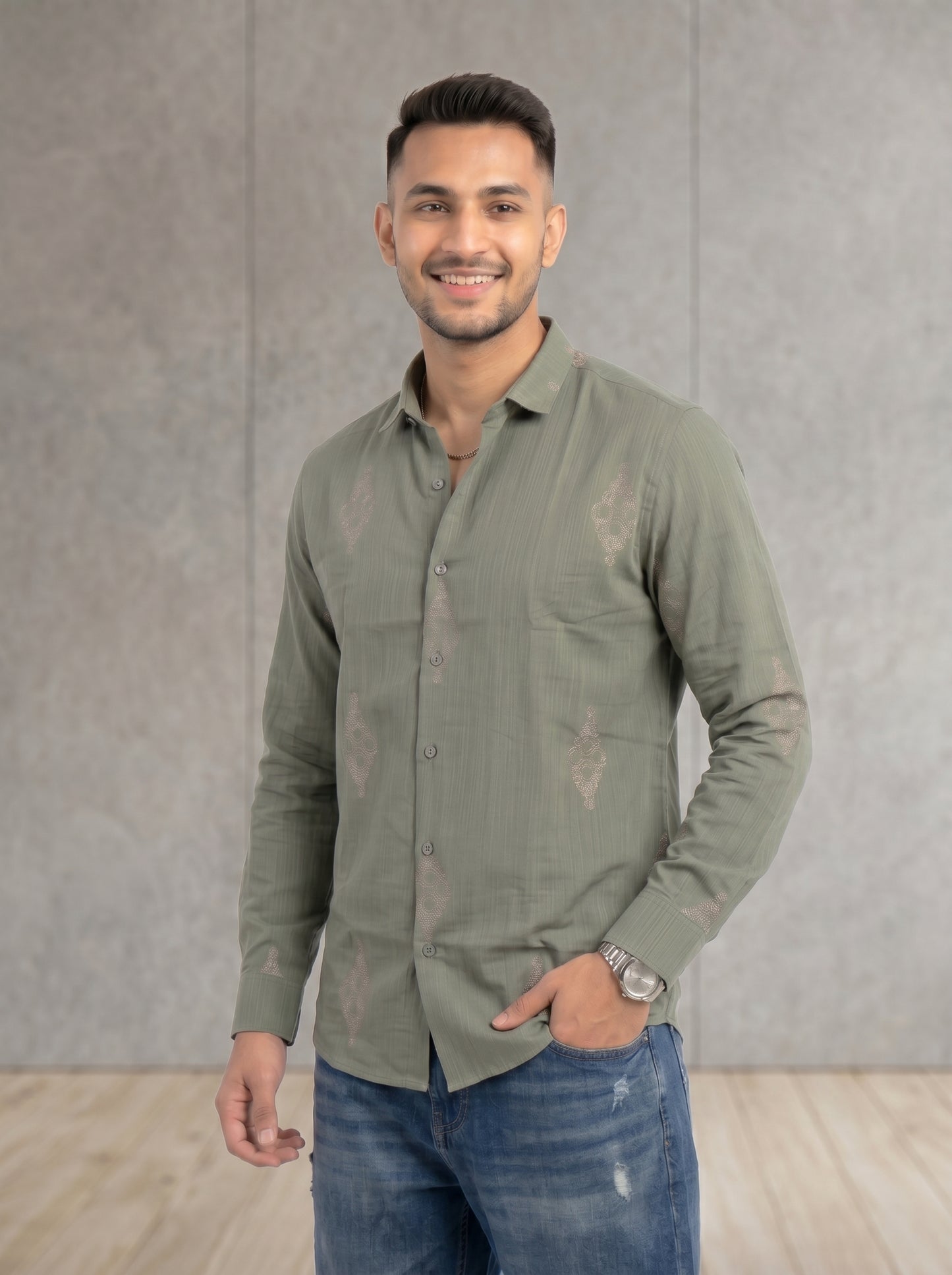 Vibe Craft Spiral Print Premium Textured Shirt for Men