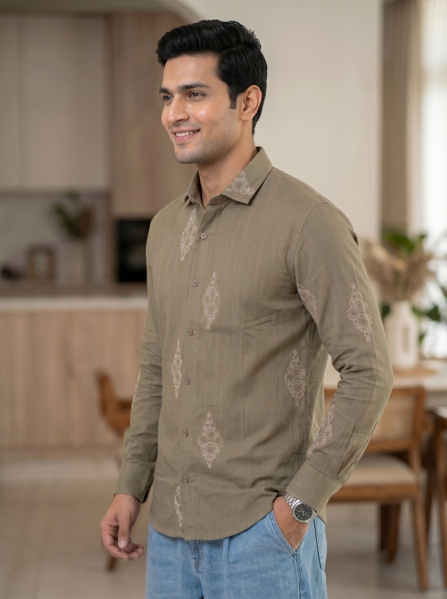 Vibe Craft Spiral Print Premium Textured Shirt for Men