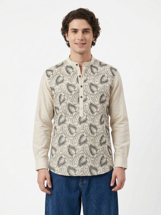 Men’s Floral Embroidered Kurta Shirt