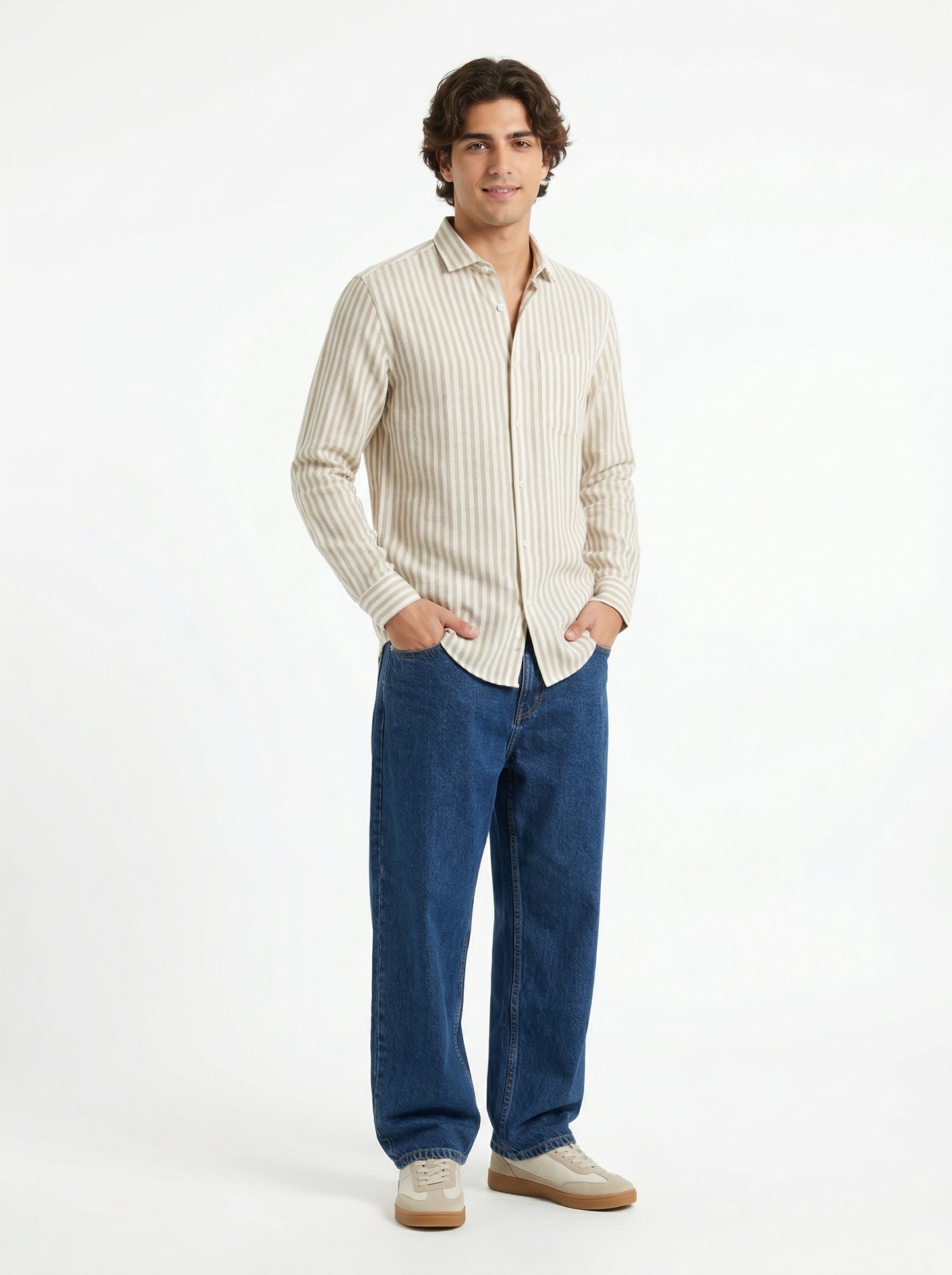 Men’s Vertical Striped Premium Cotton Linen Shirt