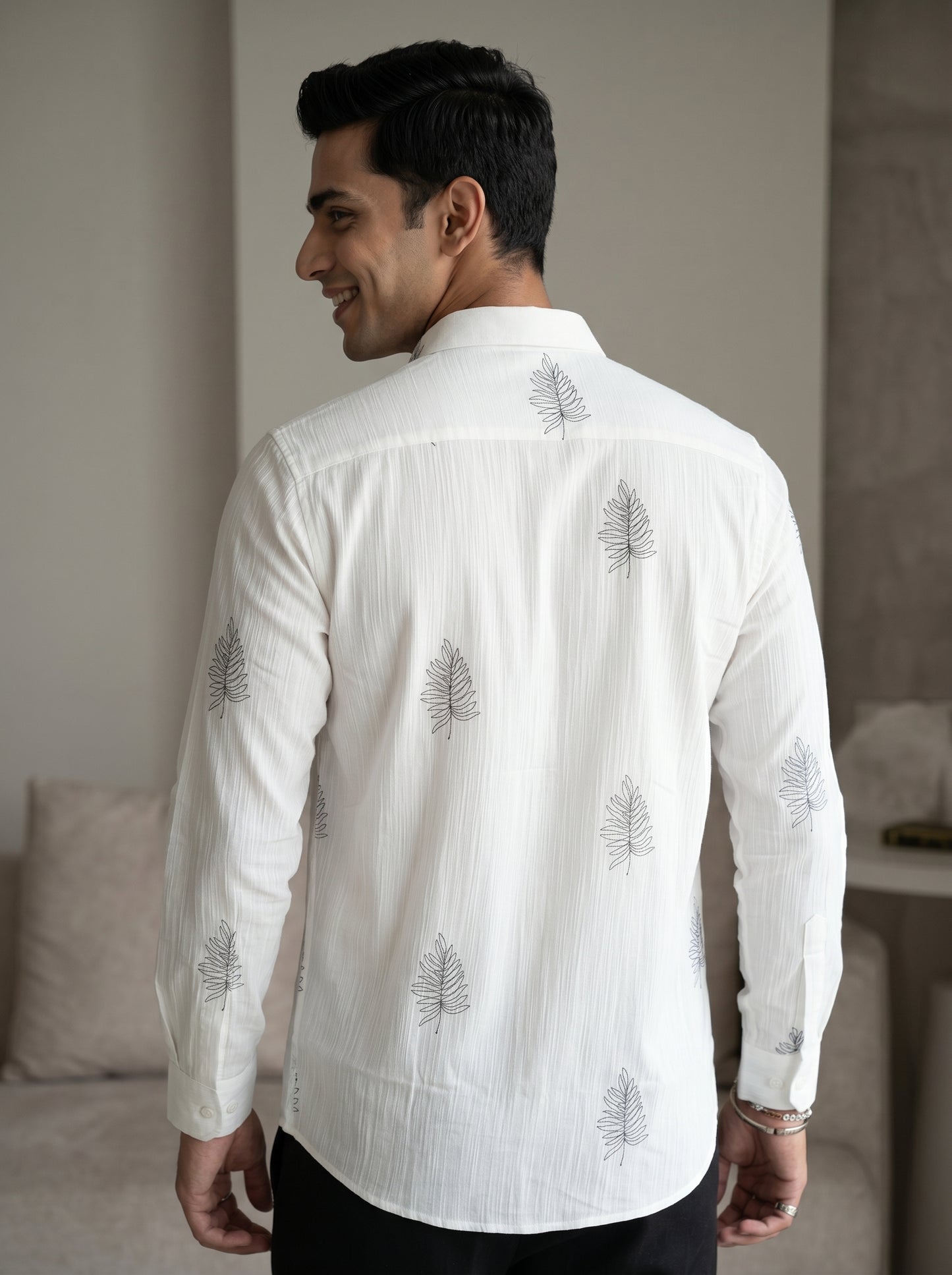 Men's Leaf Graphic Print Cotton Shirt