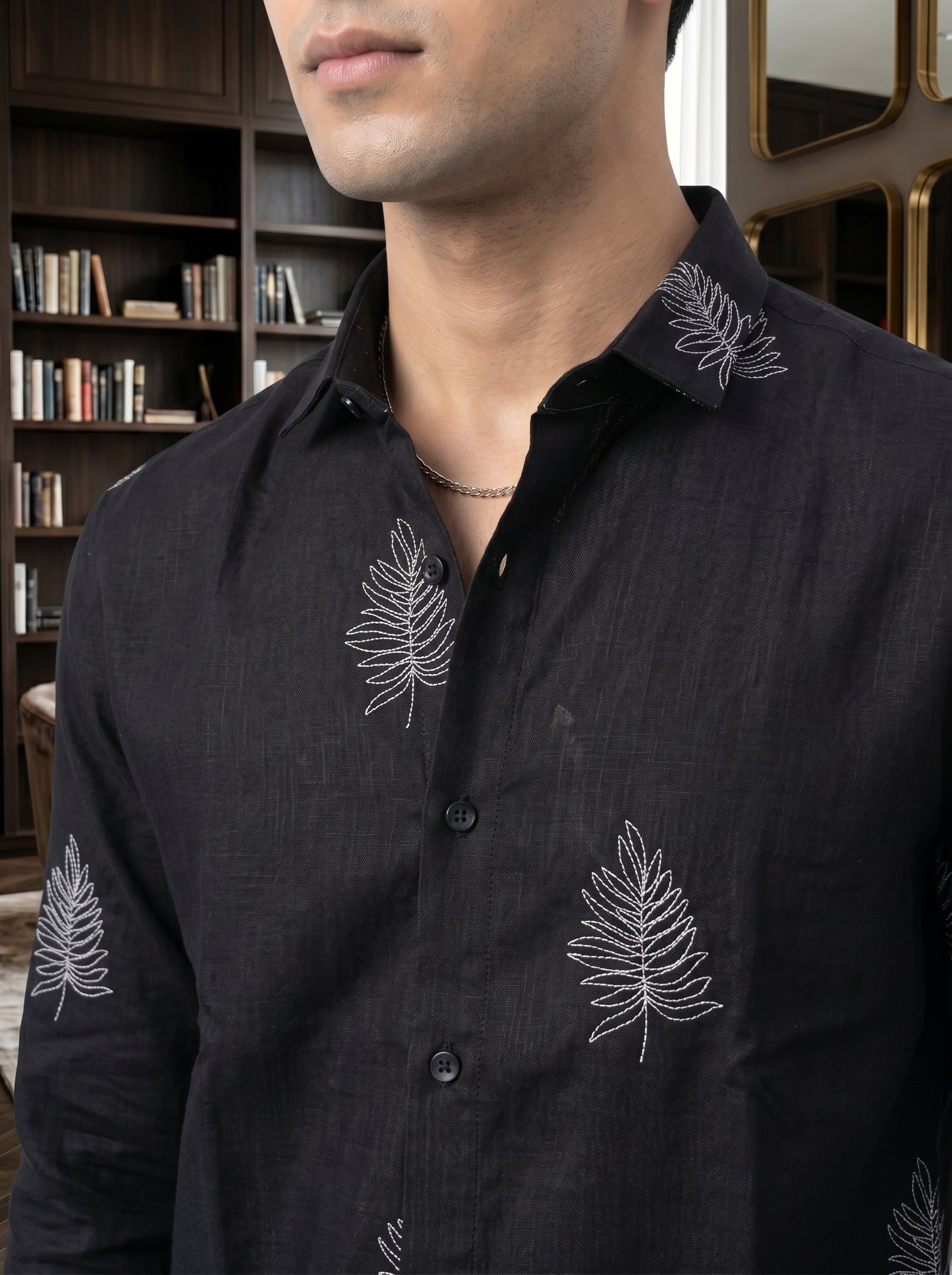 Men's Leaf Graphic Print Cotton Shirt
