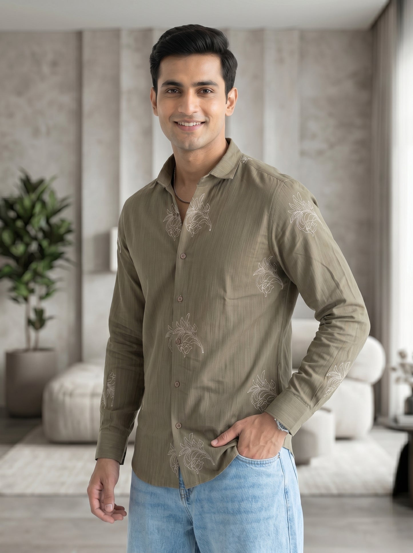 Vibe Craft Premium Botanical Print Casual Shirt for Men