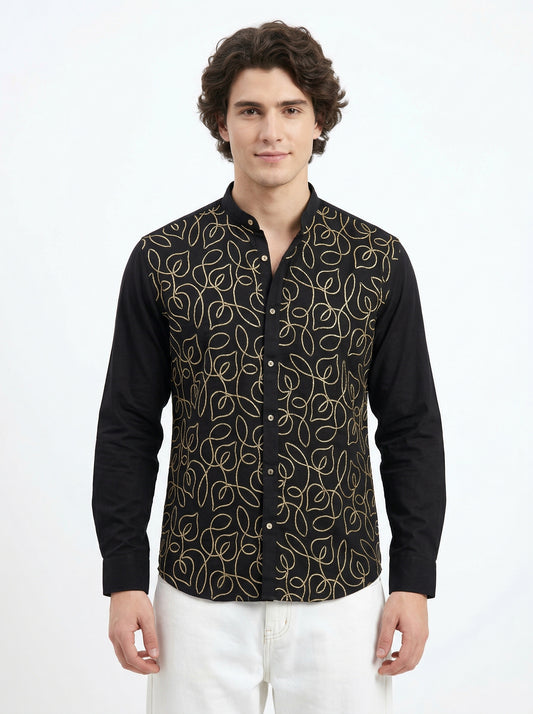 Men’s Gold Geometric Embroidered Premium Shirt