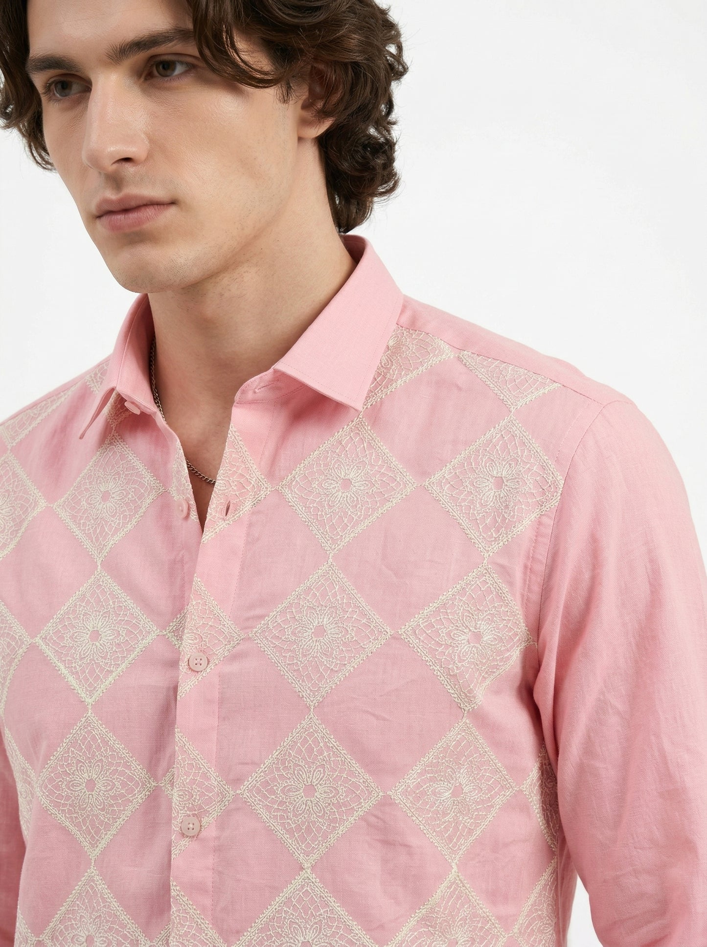 Men’s Pink Embroidered Designer Casual Shirt