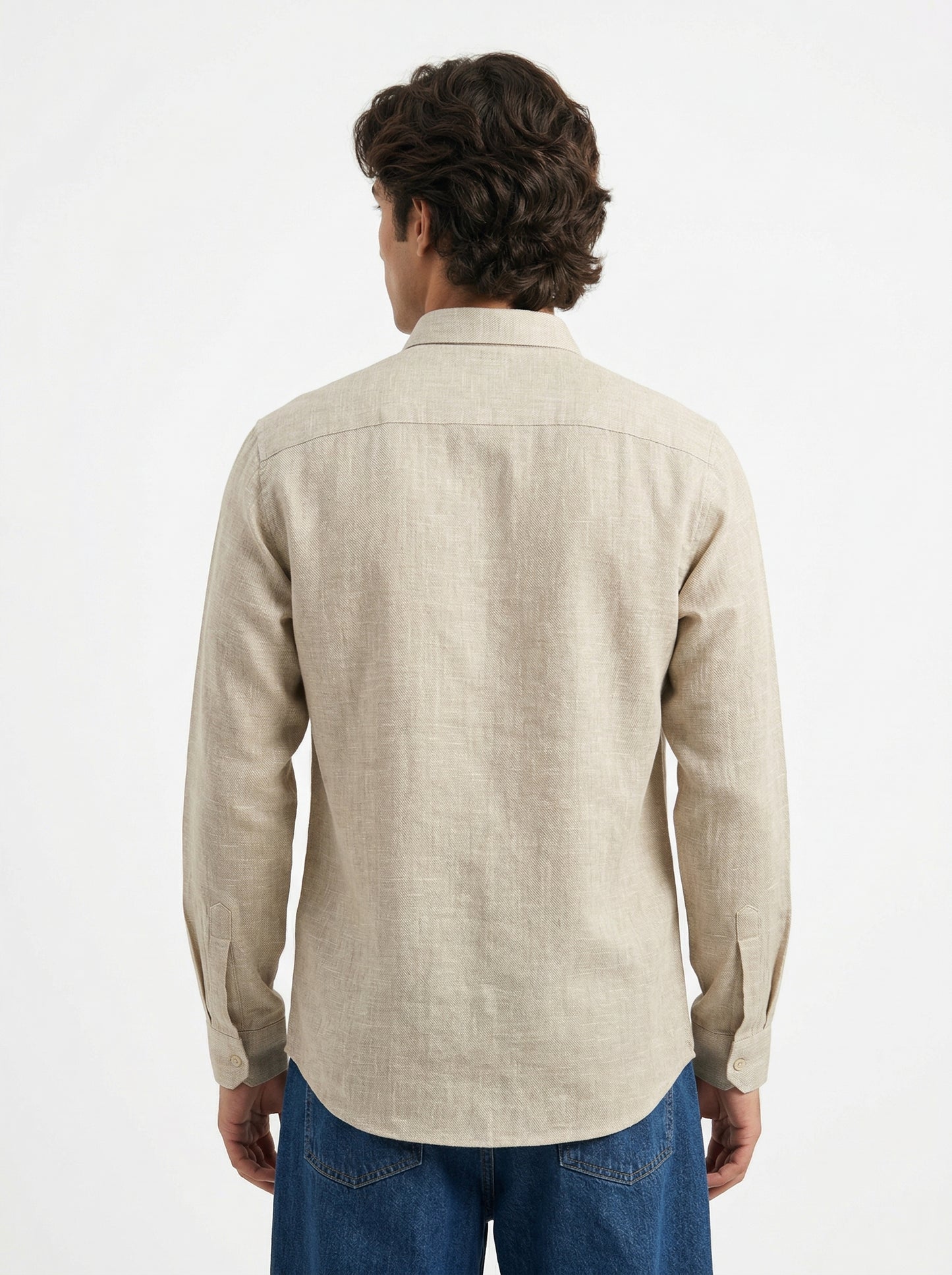 Beige Embroidered Cotton-Linen Shirt for Men