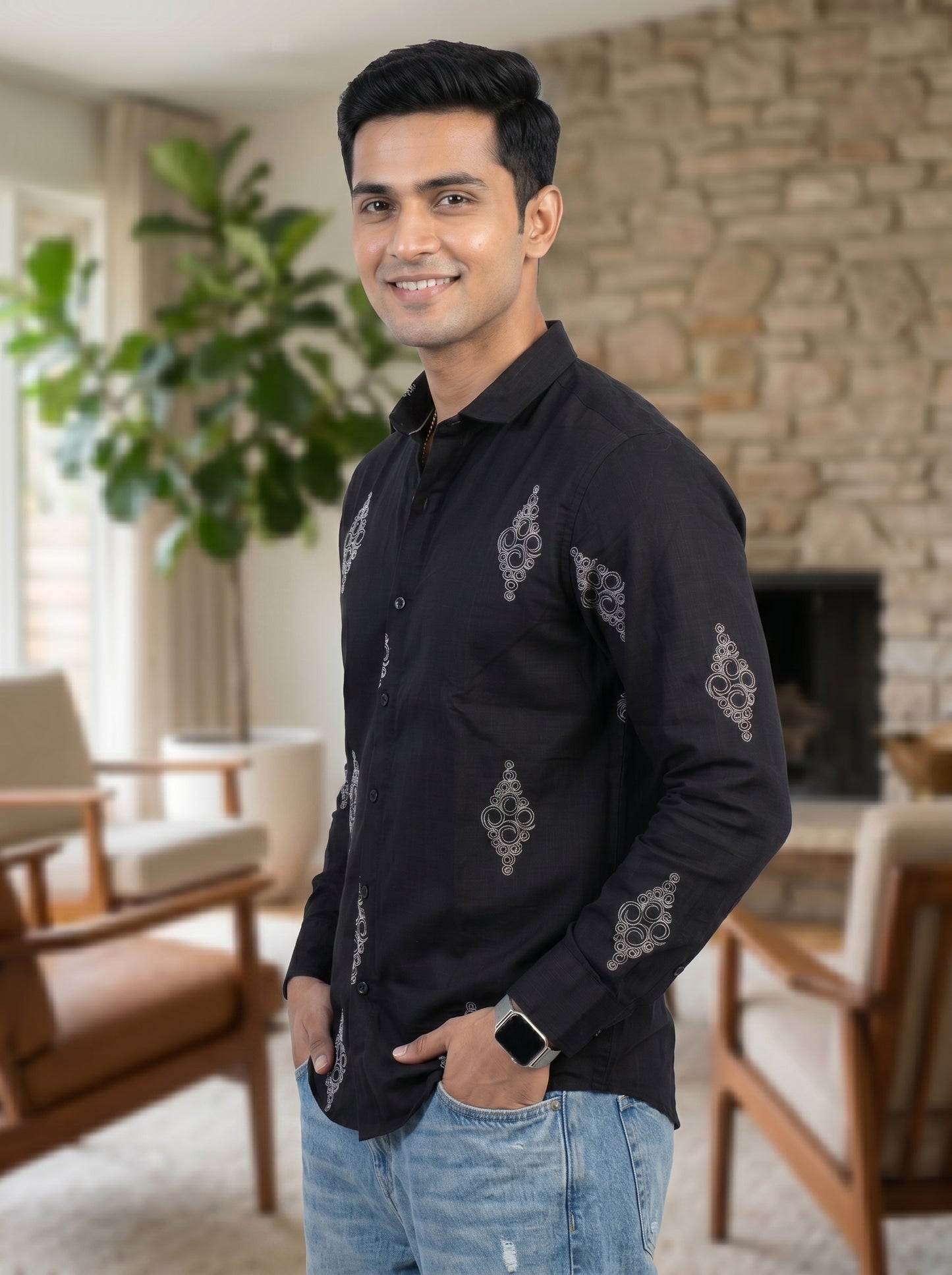 Vibe Craft Spiral Print Premium Textured Shirt for Men