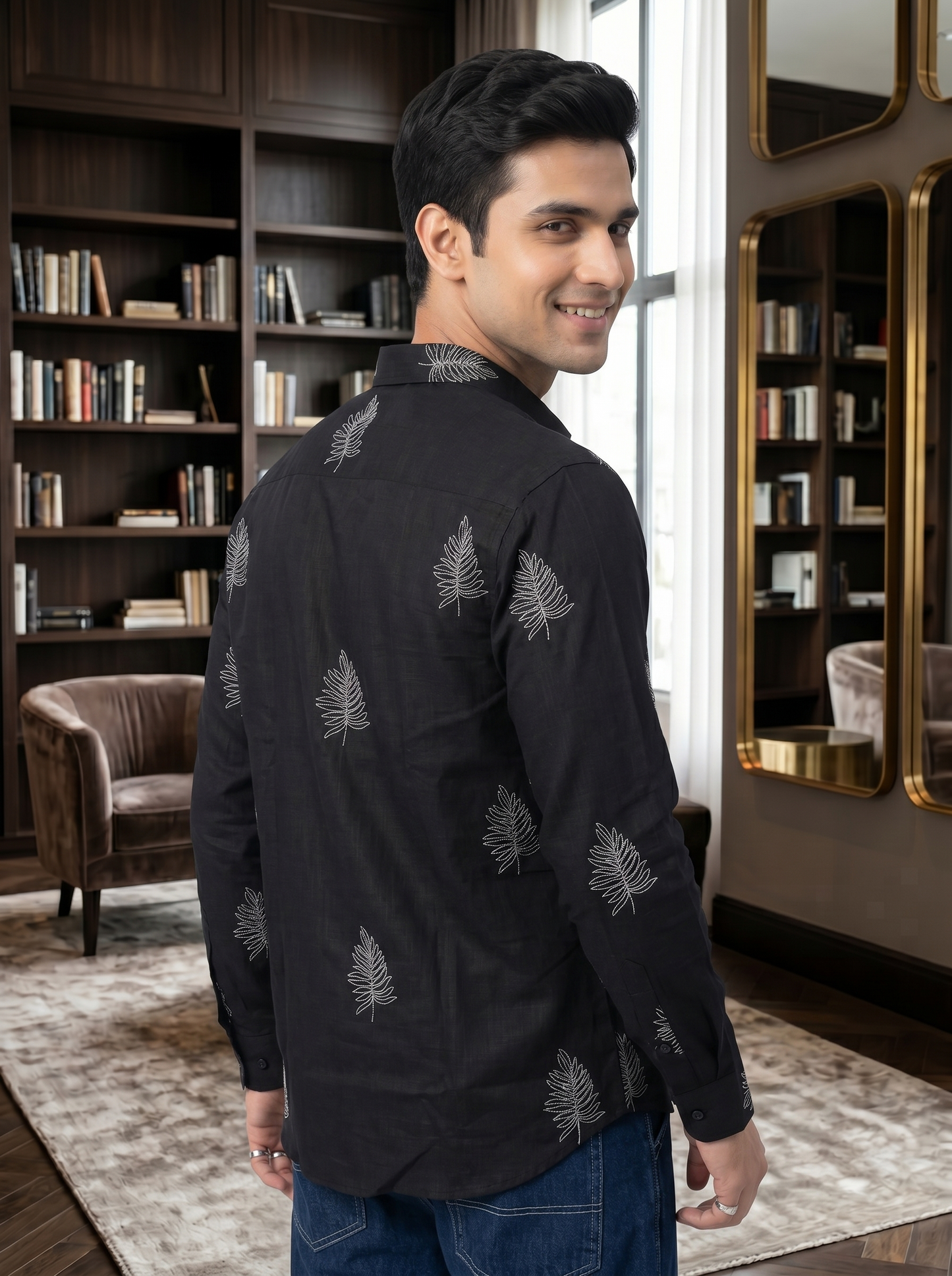 Men's Leaf Graphic Print Cotton Shirt
