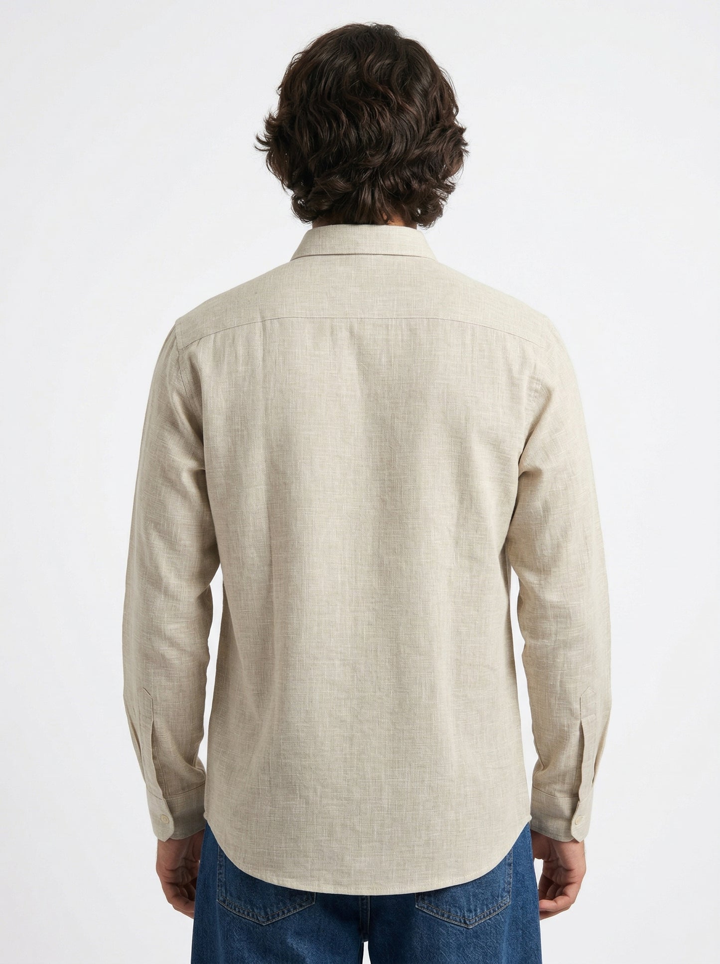 Men’s Grey Floral Embroidered Cotton-Linen Shirt