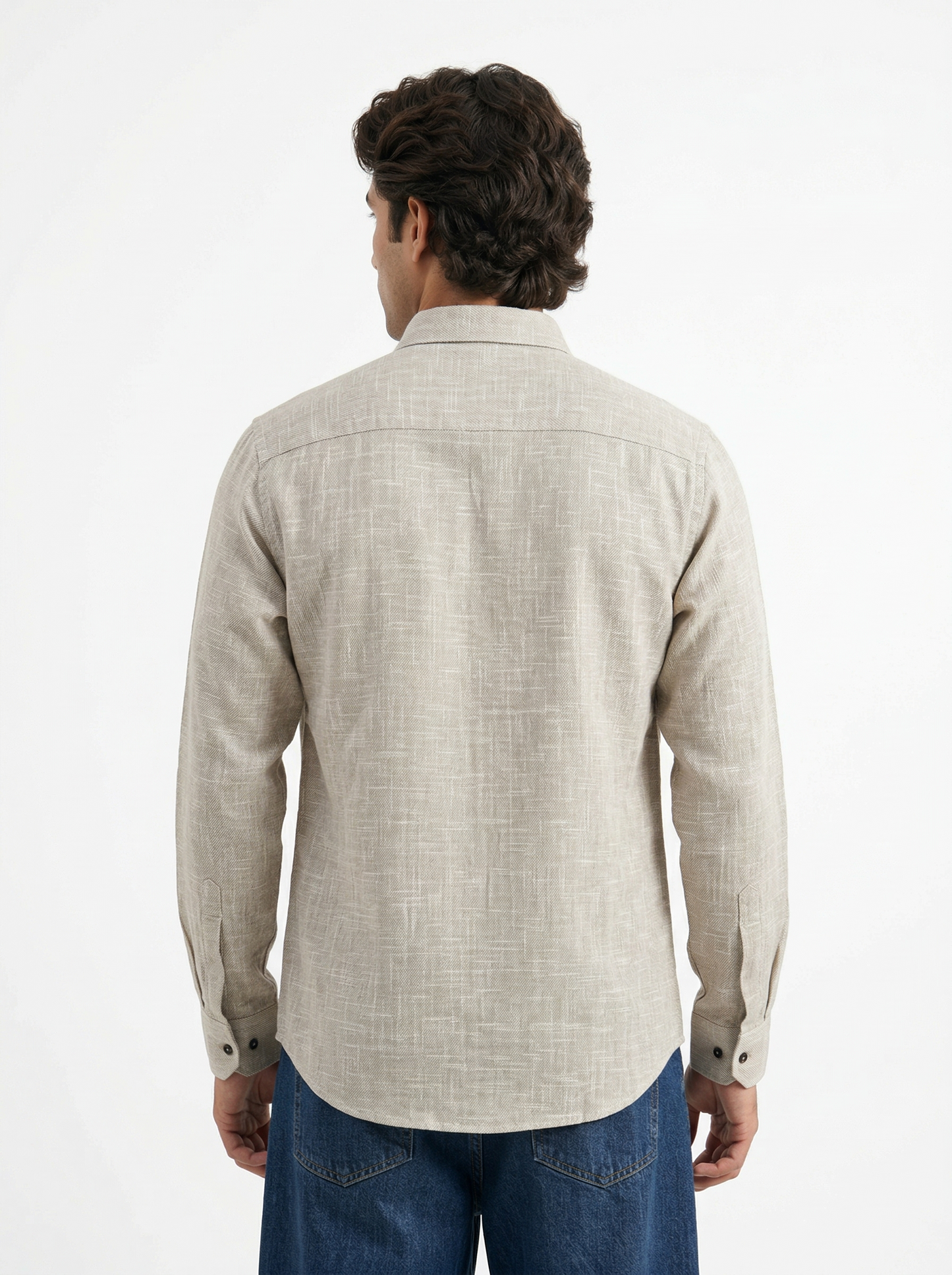 Men’s Beige Flex Cotton Shirt with Feather Embroidery Shirt