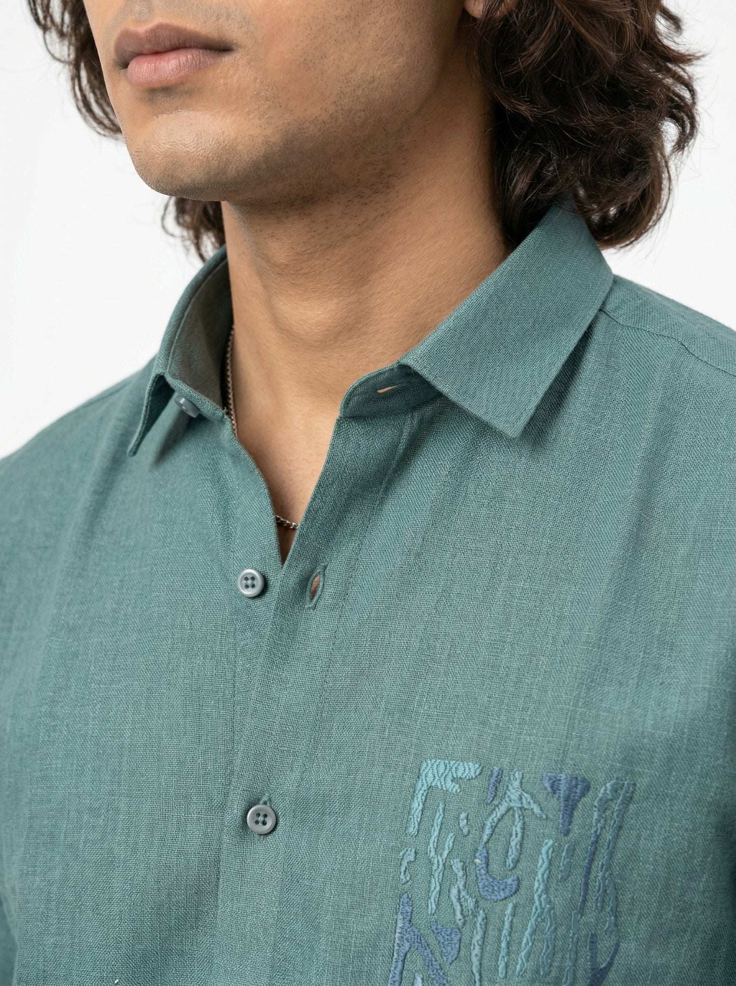 Minimal Embroidery Print Men's Shirt