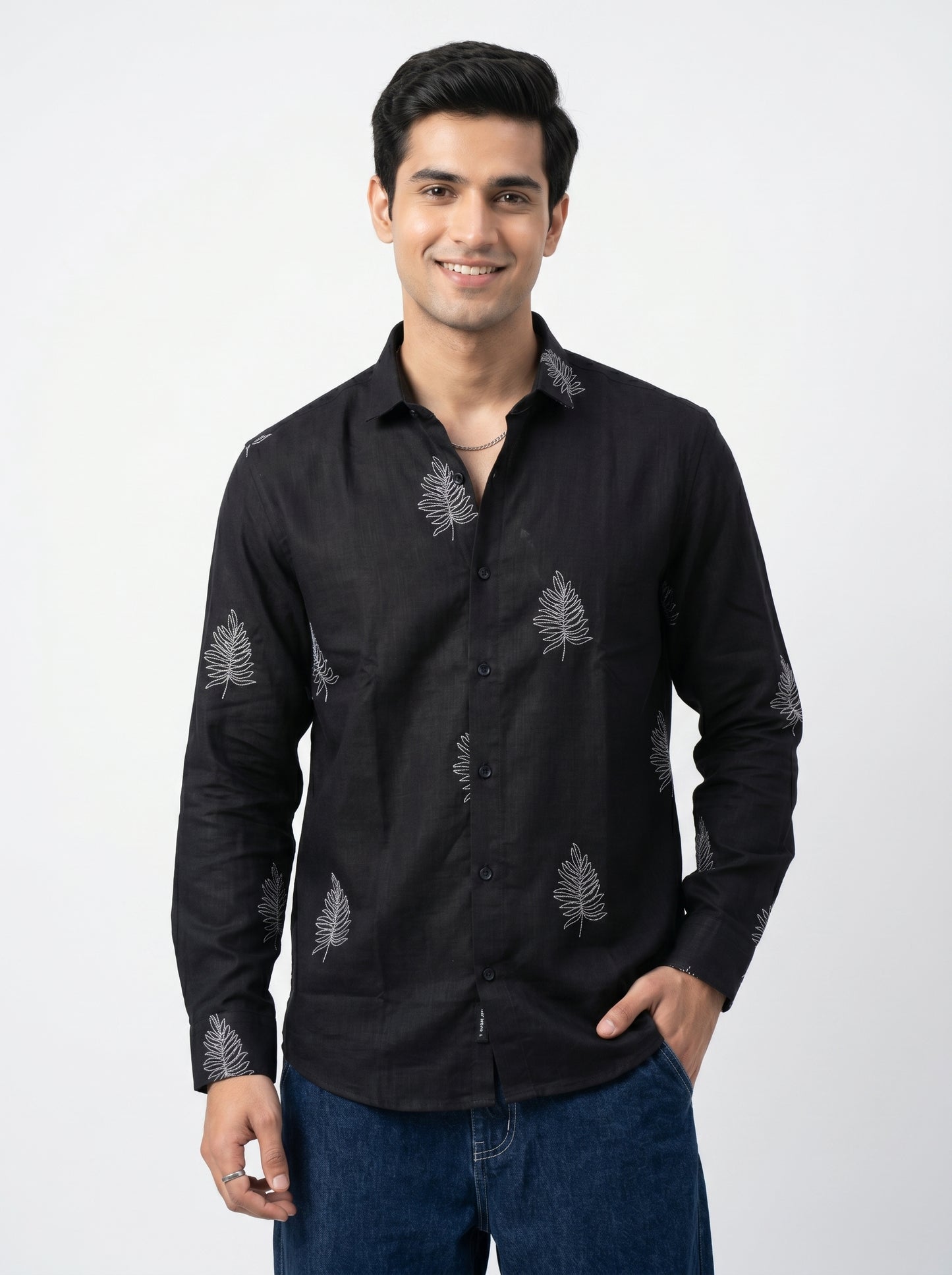 Men's Leaf Graphic Print Cotton Shirt