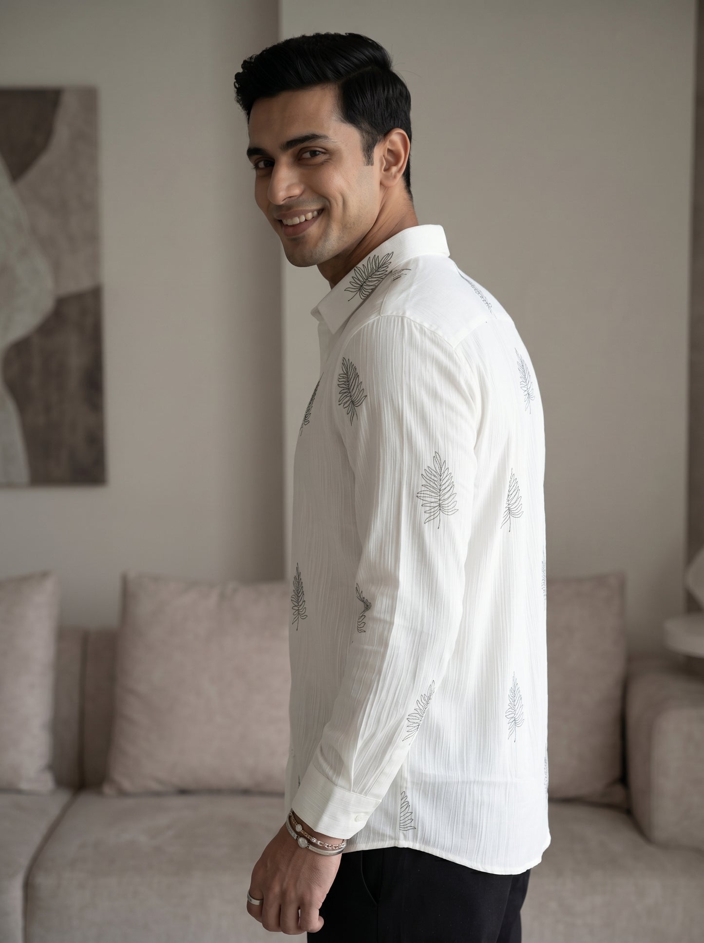 Men's Leaf Graphic Print Cotton Shirt