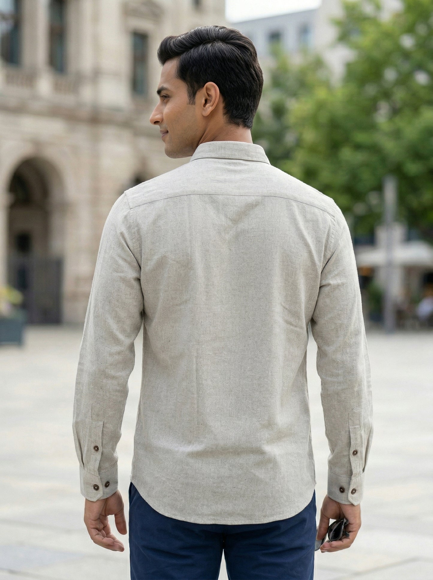 Men’s Sand Beige Camel Motif Graphic Cotton Linen Shirt