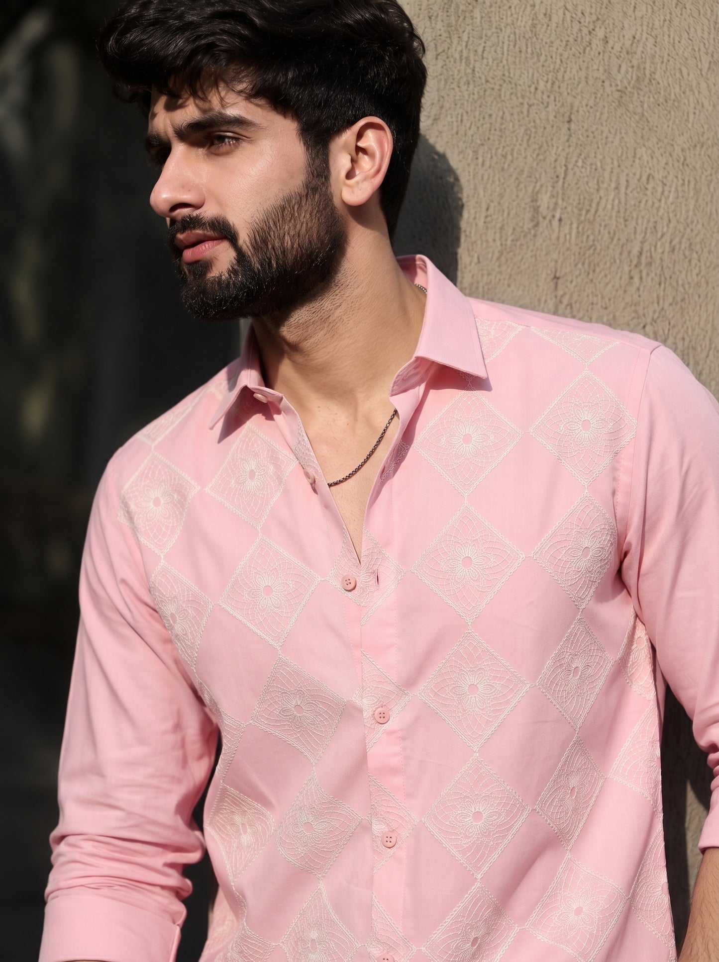 Men’s Pink Embroidered Designer Casual Shirt