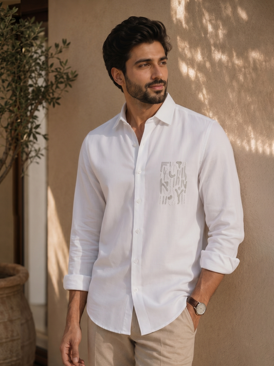 Minimal Embroidery Print Men's Shirt