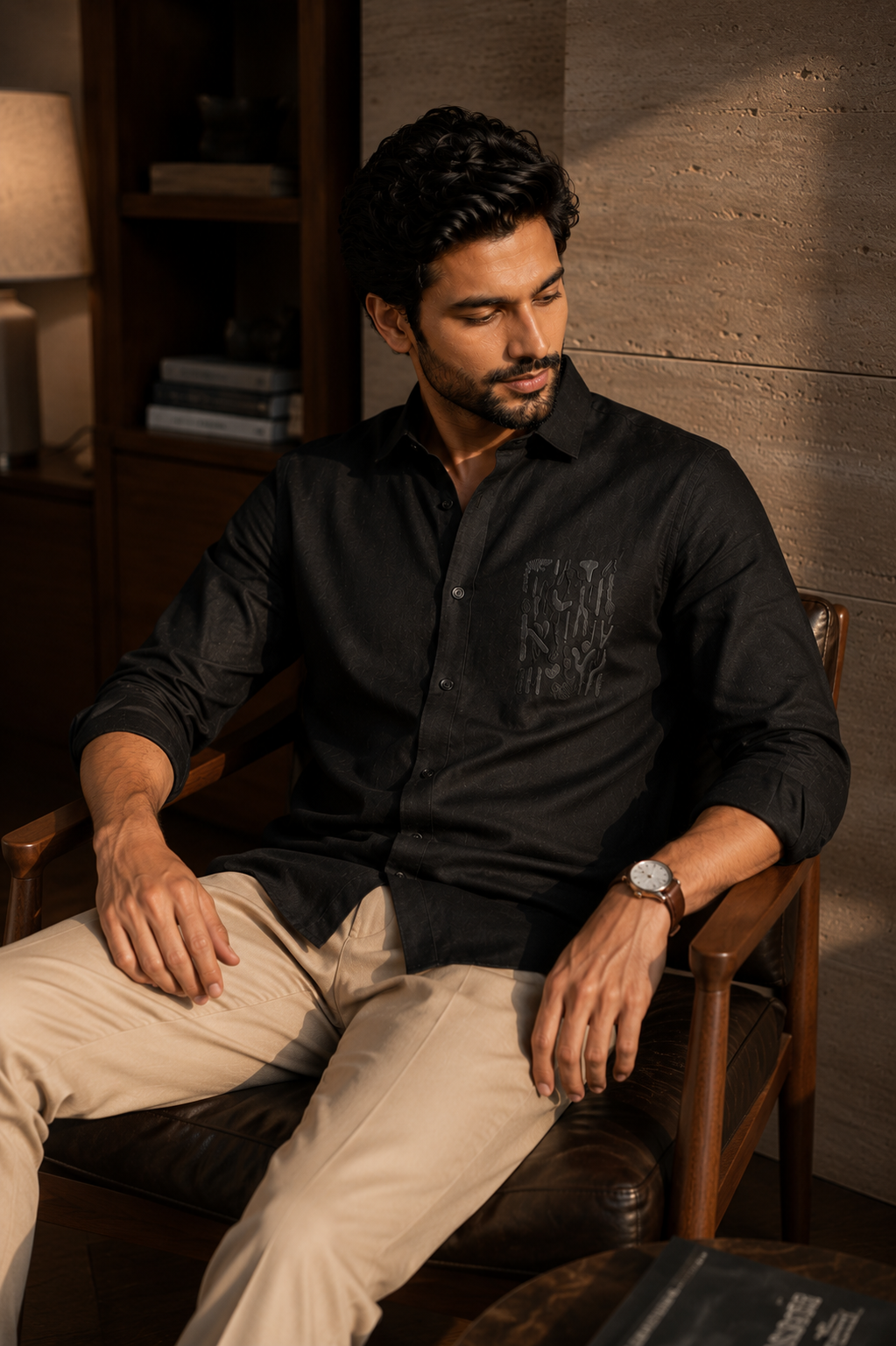 Minimal Embroidery Print Men's Shirt