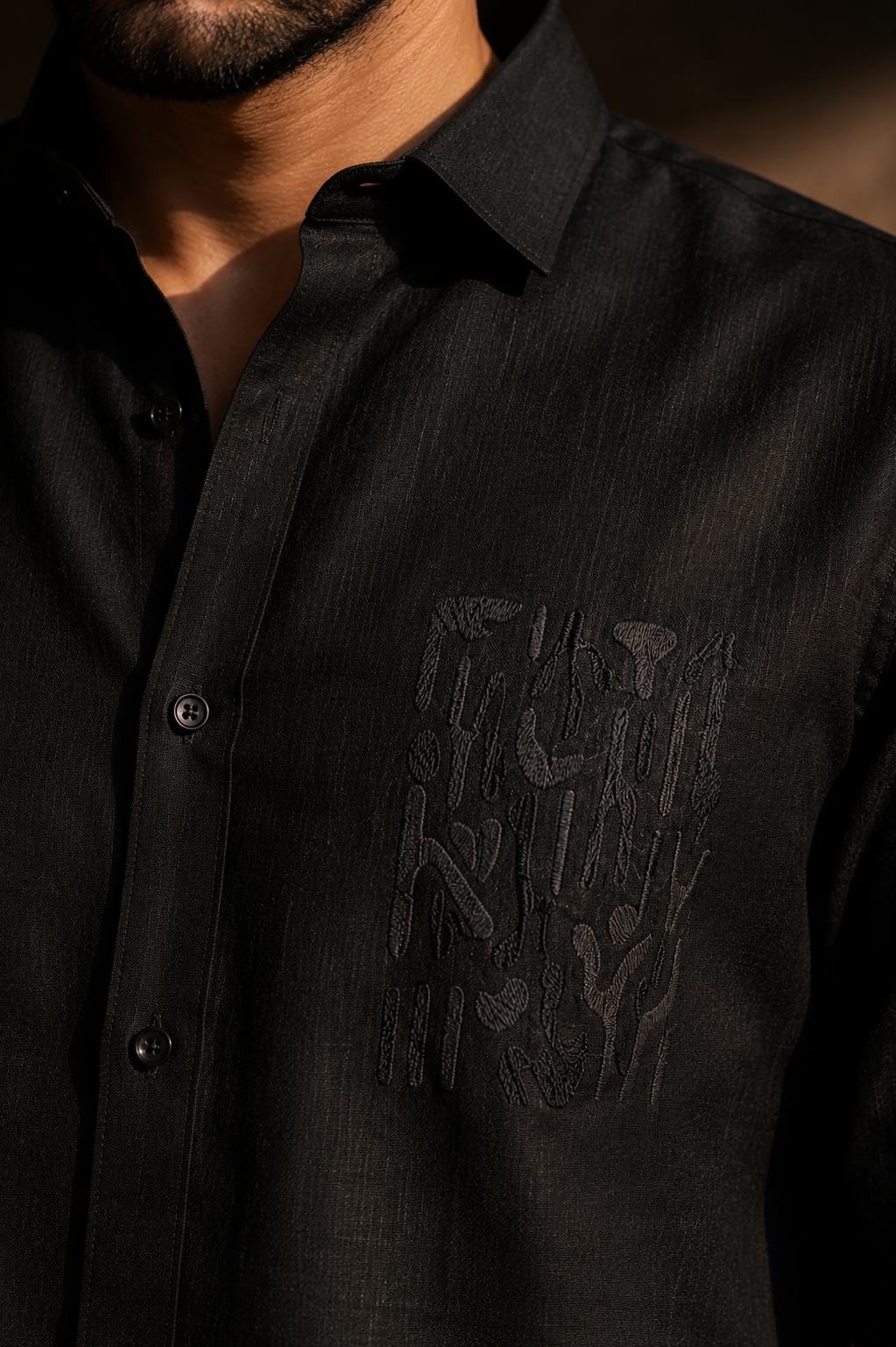 Minimal Embroidery Print Men's Shirt