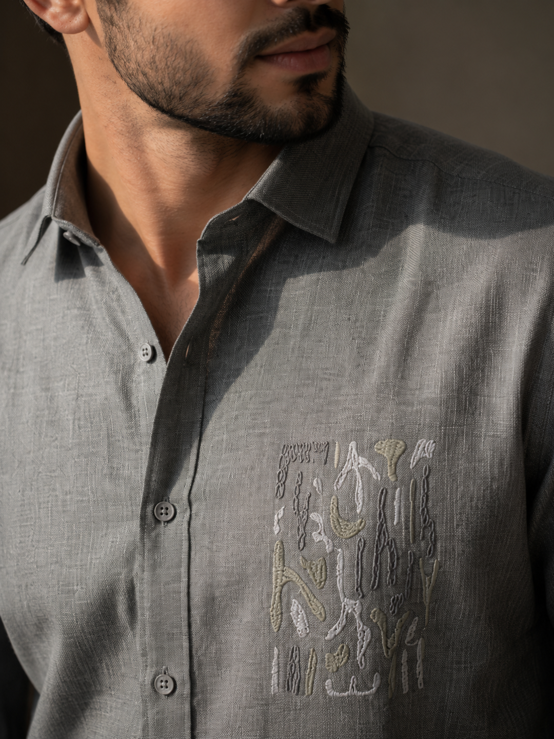 Minimal Embroidery Print Men's Shirt