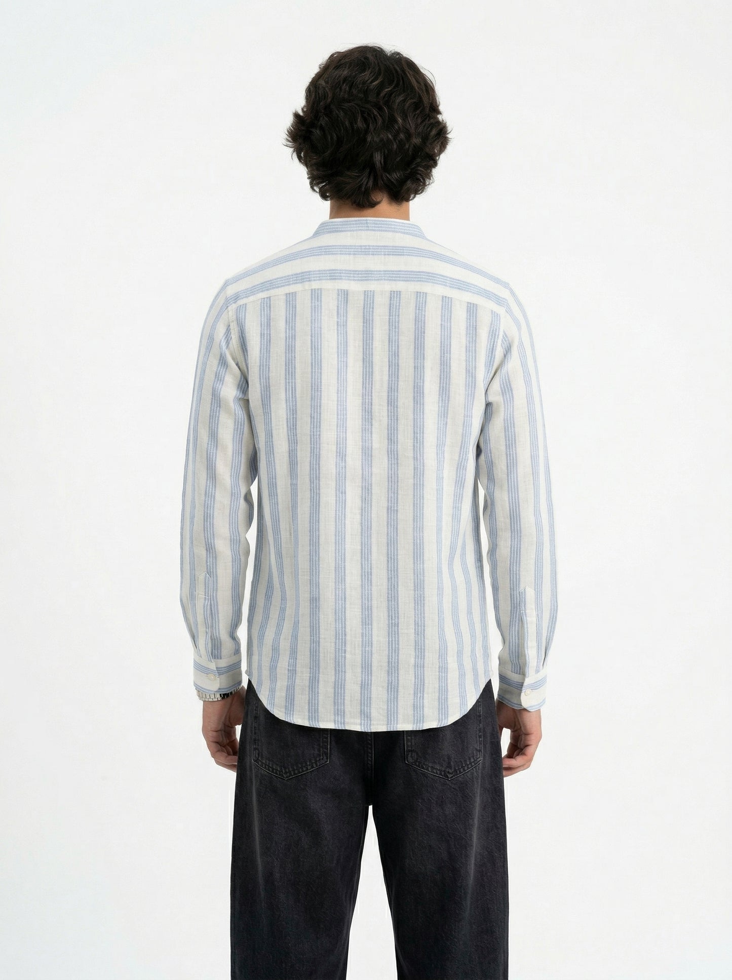 Men's Striped Short Kurta Shirt with Tiny Embroidery