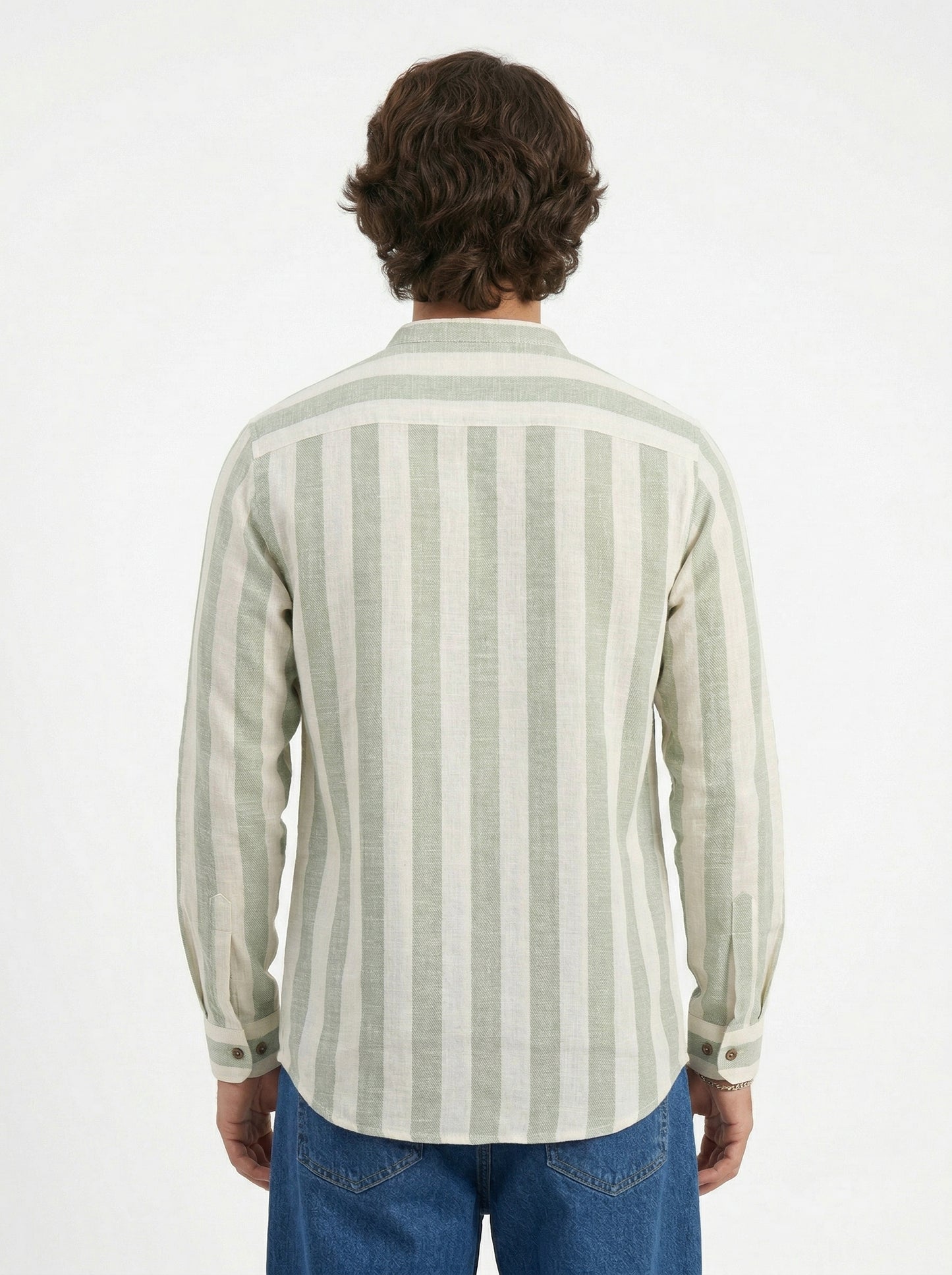 Men's Striped Short Kurta Shirt with Ethnic Embroidery