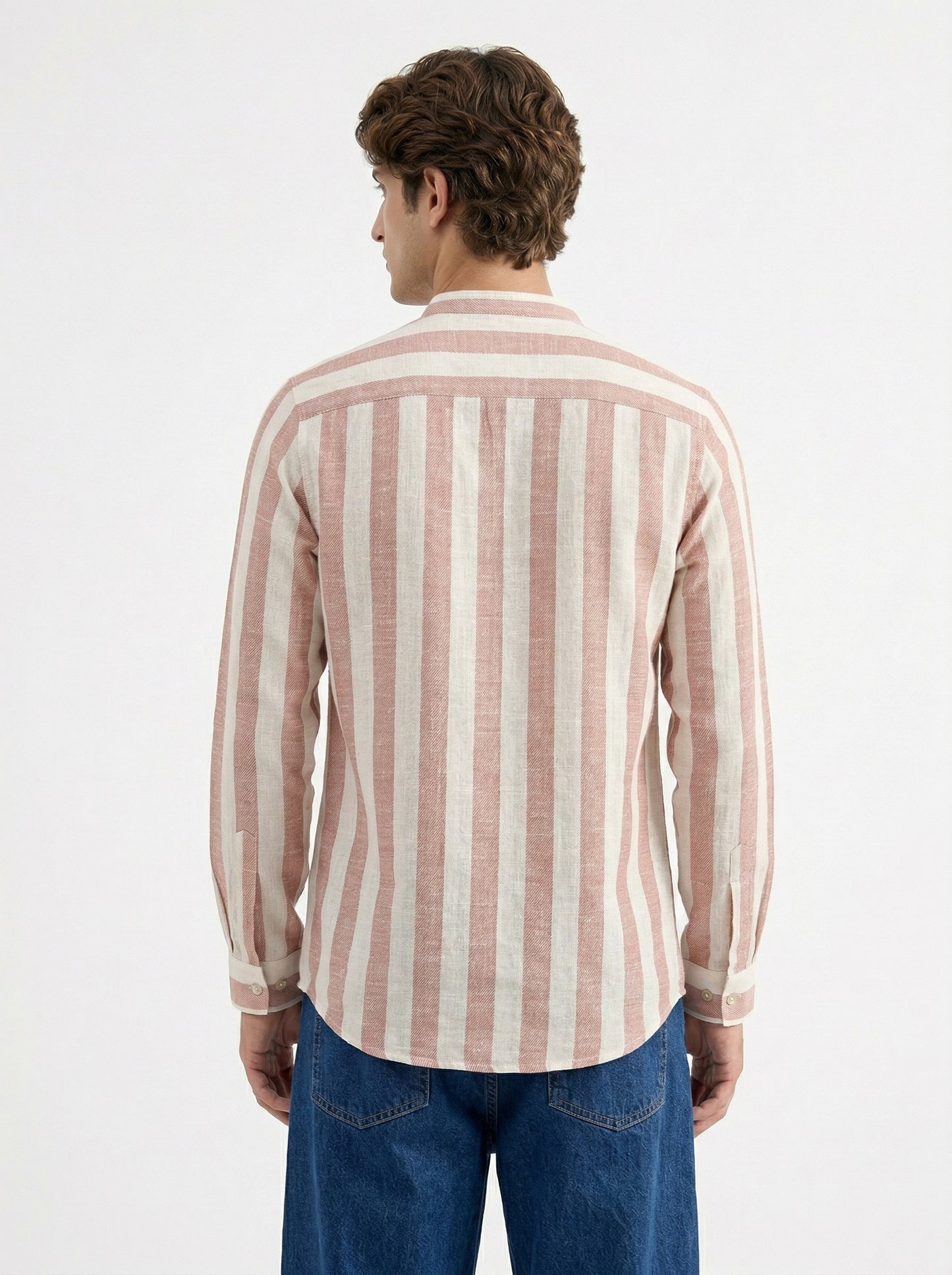 Men's Striped Short Kurta Shirt with Ethnic Embroidery