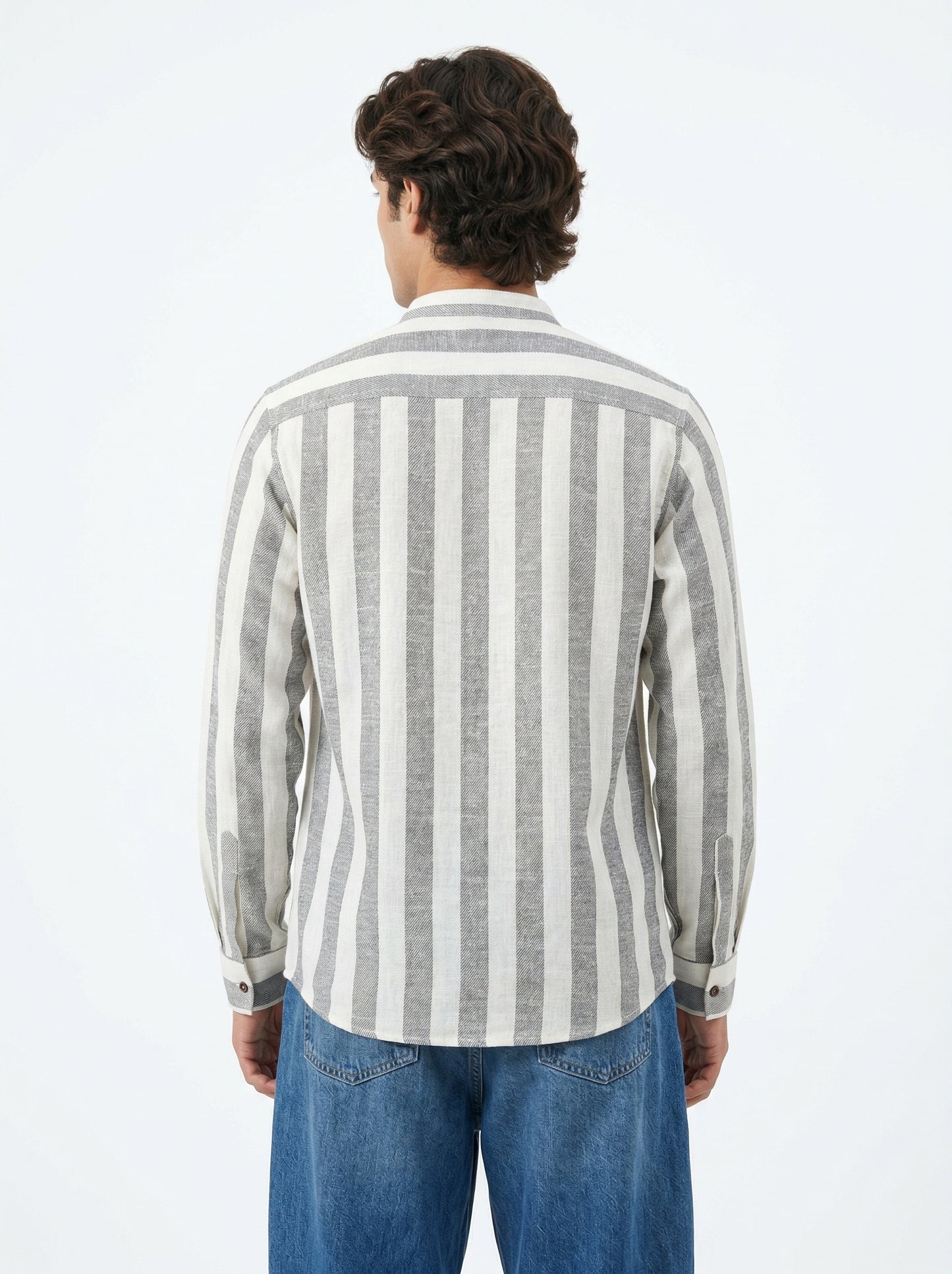 Men's Striped Short Kurta Shirt with Ethnic Embroidery