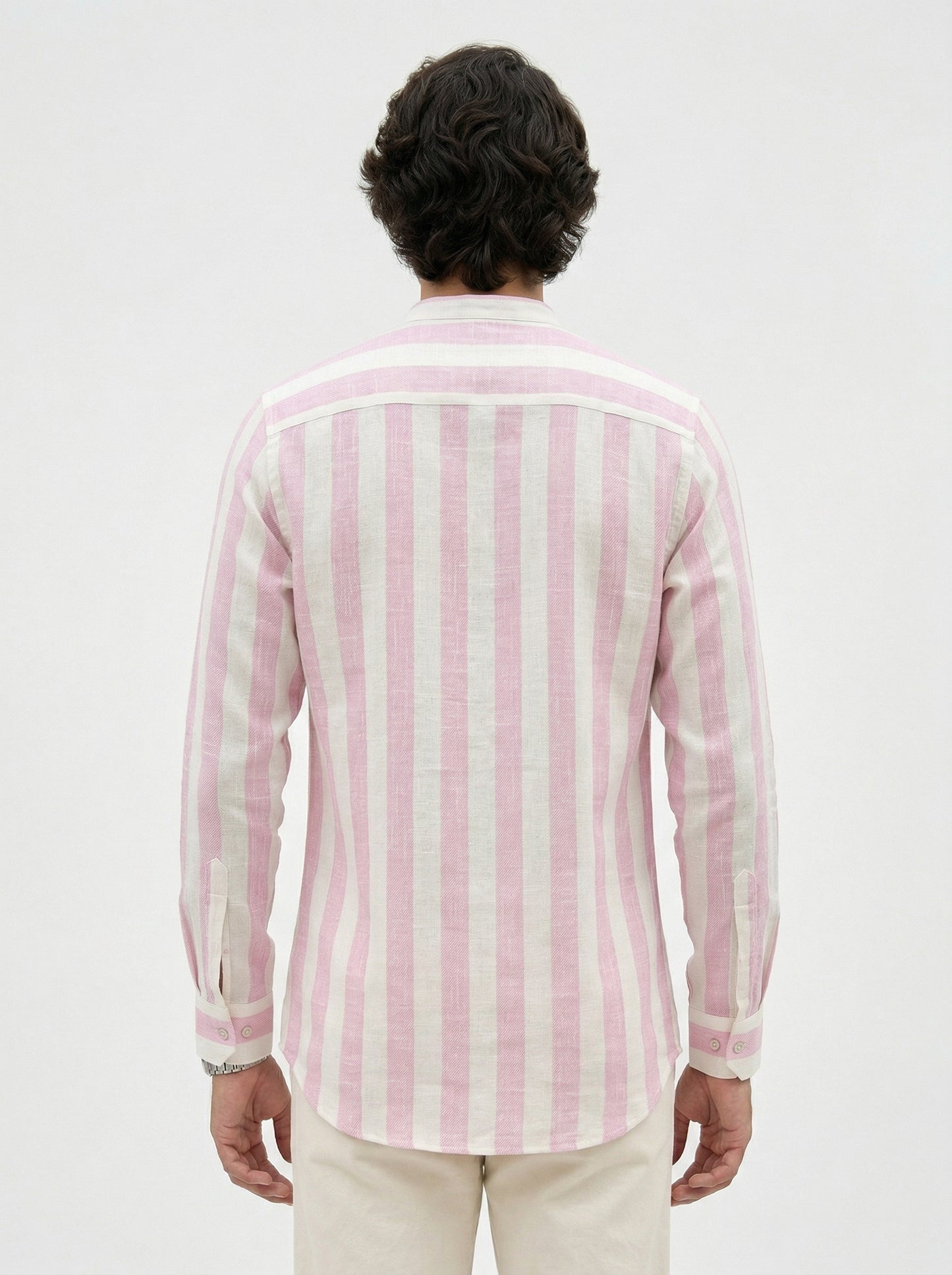 Men's Striped Short Kurta Shirt with Ethnic Embroidery