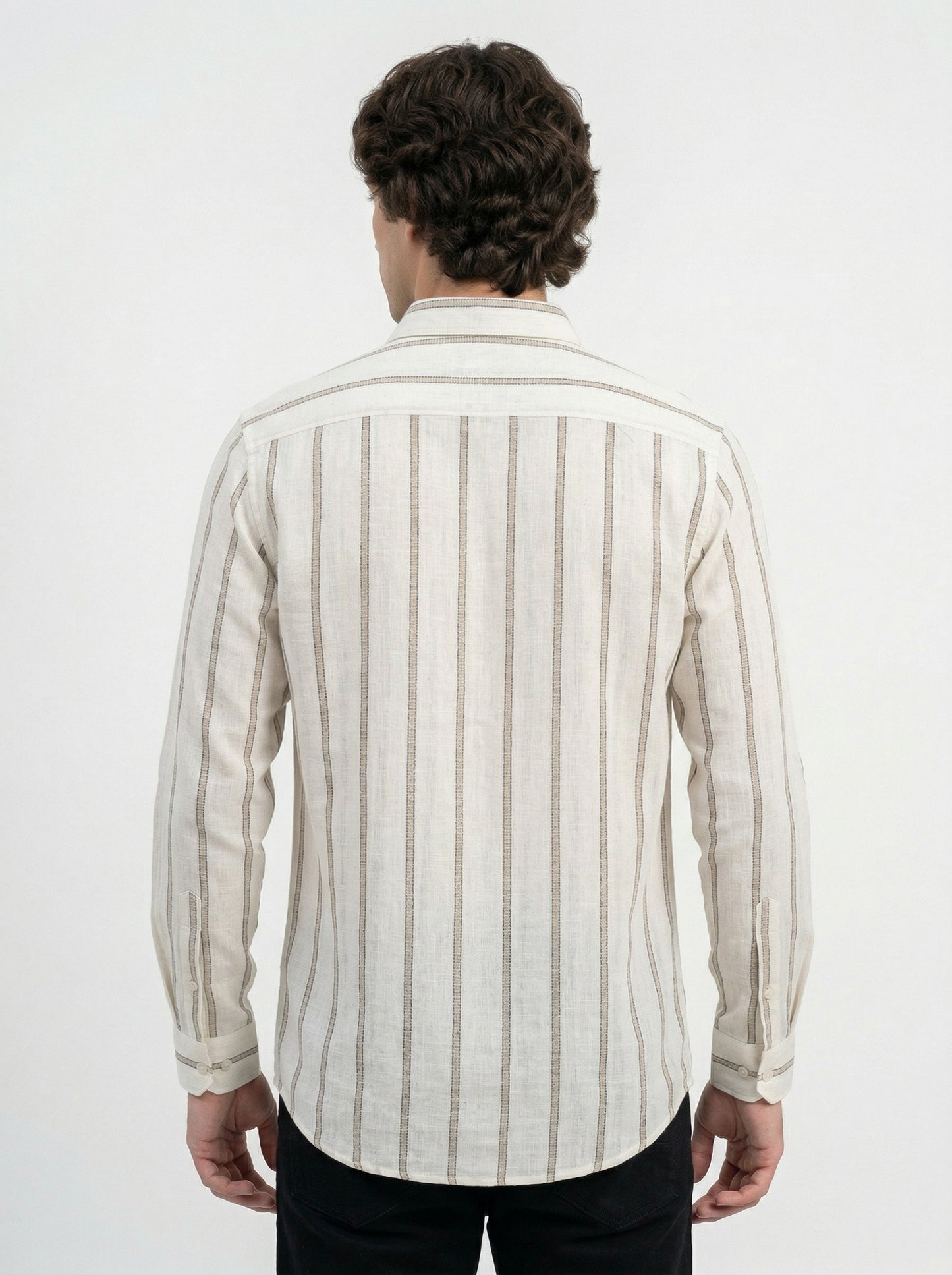 Men’s Beige Vertical Stripe Linen Shirt